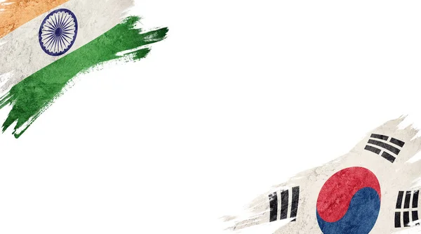 Σημαίες της Ινδίας και της Νότιας Κορέας σε λευκό φόντο — Φωτογραφία Αρχείου